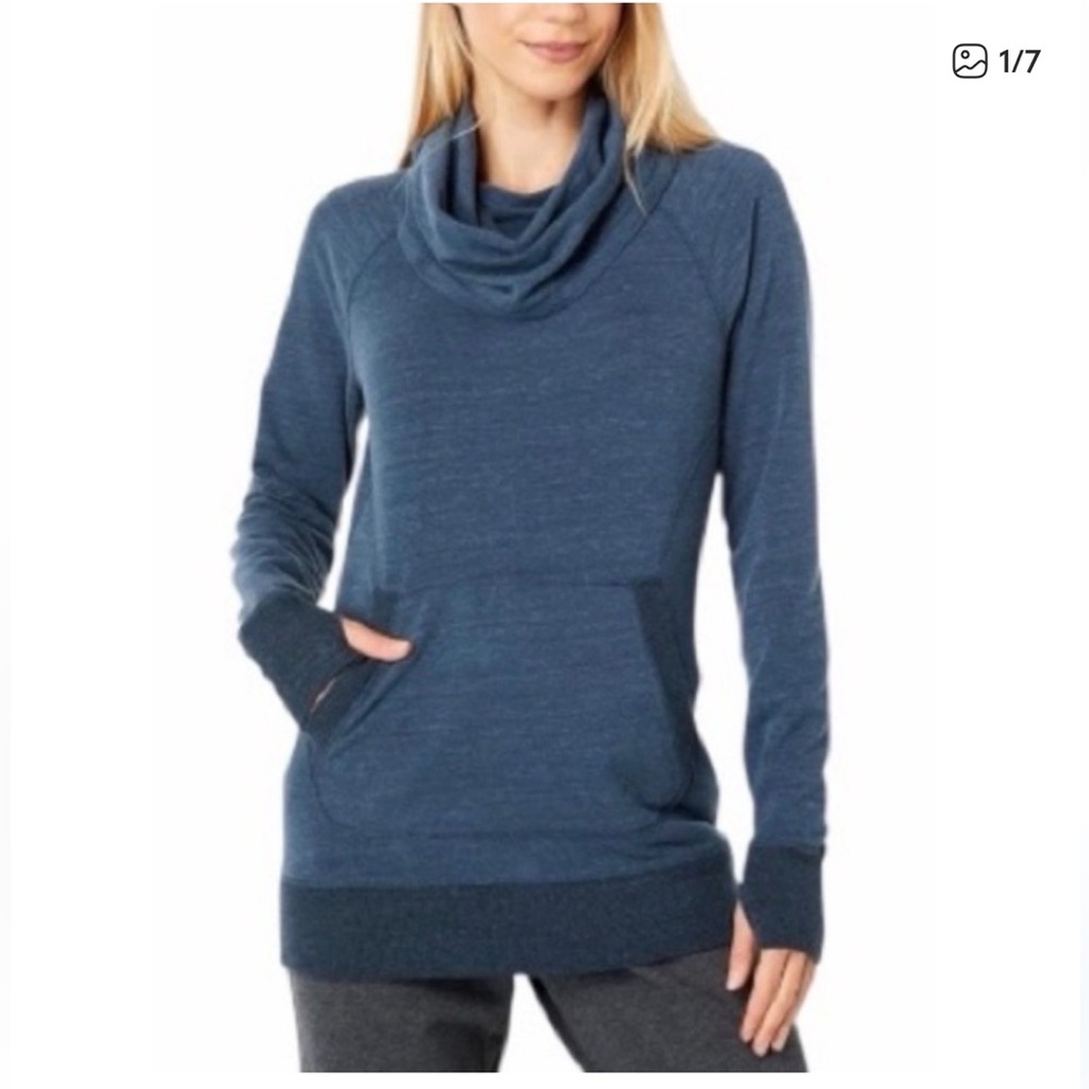 Women's Blue Cowl Neck Sweater LL Bean XS